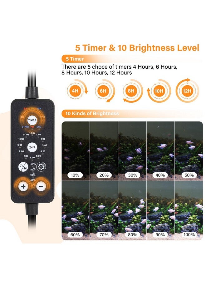 hygger Submersible LED Aquarium Light, 24W 26.8 in 24/7 Mode Fish Tank Light with 5 Rows Beads, with Timer 9 Colors and Adjustable Brightness, Full Spectrum IP68 Waterproof Light for Fish Tank 28-54in - Image 4