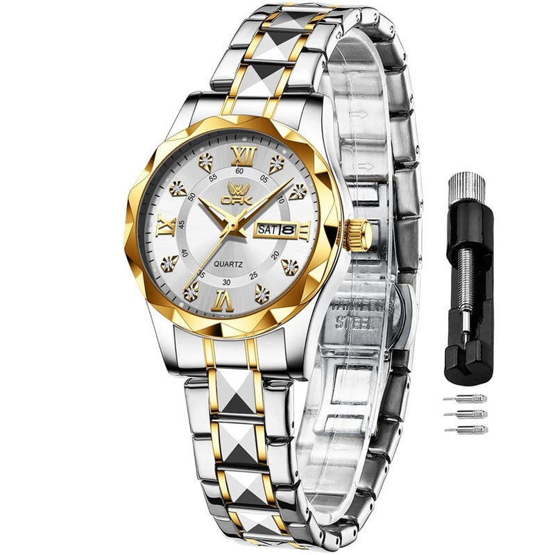 OPK Watch for Women Gold White Bling Diamond Business Female Watch Stainless Steel Easy to Read Small Ladies Wrist Watches Luminous Waterproof - Image 1