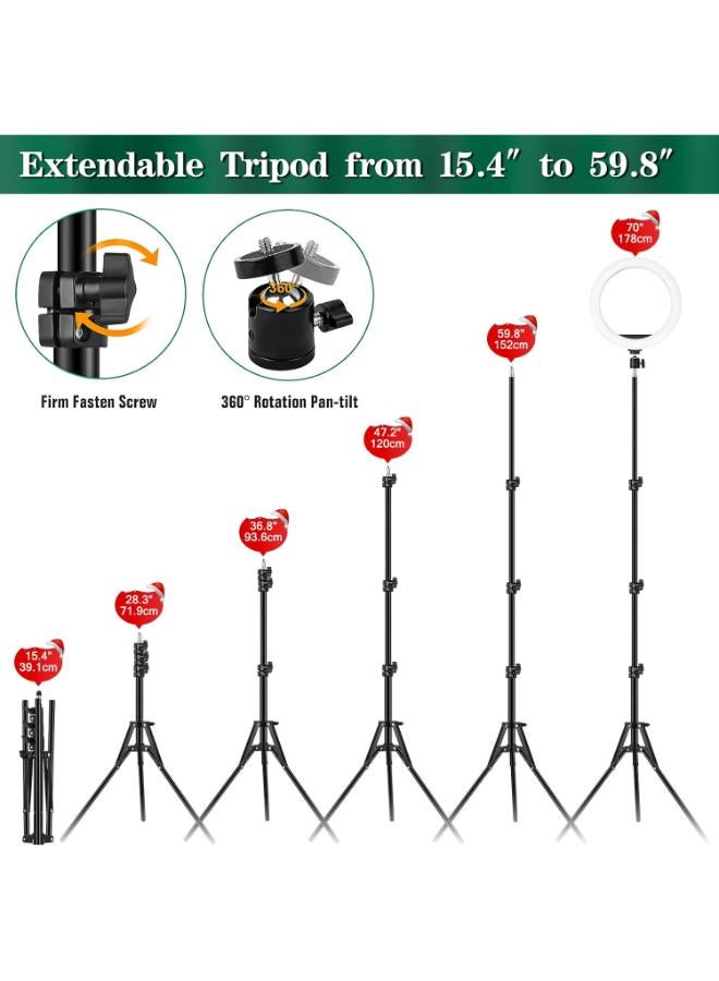 حلقة إضاءة مقاس 10 بوصة مع حامل ثلاثي القوائم وحامل الكاميرا والهاتف - Image 2