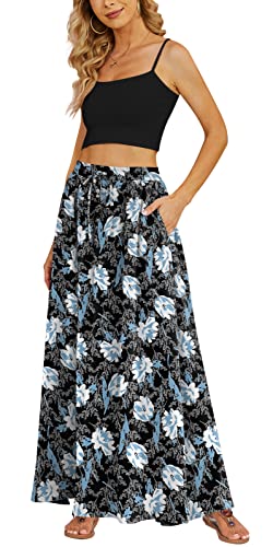 Yincro Women's Flowy Maxi Skirt Summer Pleated High Waisted Casual Long Skirts with Pockets (White Lily, XL) - Image 1