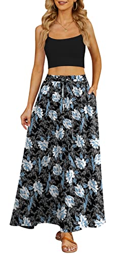 Yincro Women's Flowy Maxi Skirt Summer Pleated High Waisted Casual Long Skirts with Pockets (White Lily, XL) - Image 3