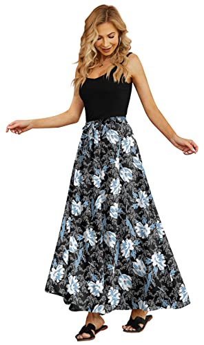 Yincro Women's Flowy Maxi Skirt Summer Pleated High Waisted Casual Long Skirts with Pockets (White Lily, XL) - Image 2