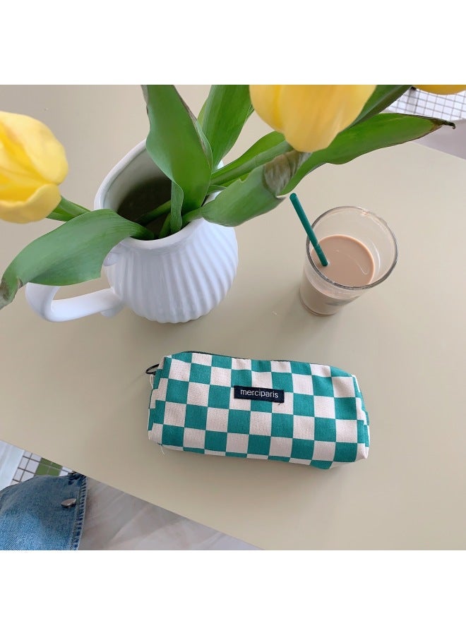 11271 Korean-style Corduroy Vintage Artistic Pencil Case Ins Japanese Student Canvas Cosmetic Bag Storage And Finishing Bag-Color:Green Mig - Image 1