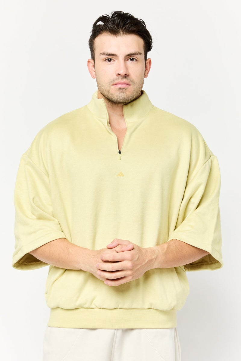 Adidas Men Sportswear Fit 3/4 Sleeve Basketball Sweatshirt, Yellow Green  - Image 1