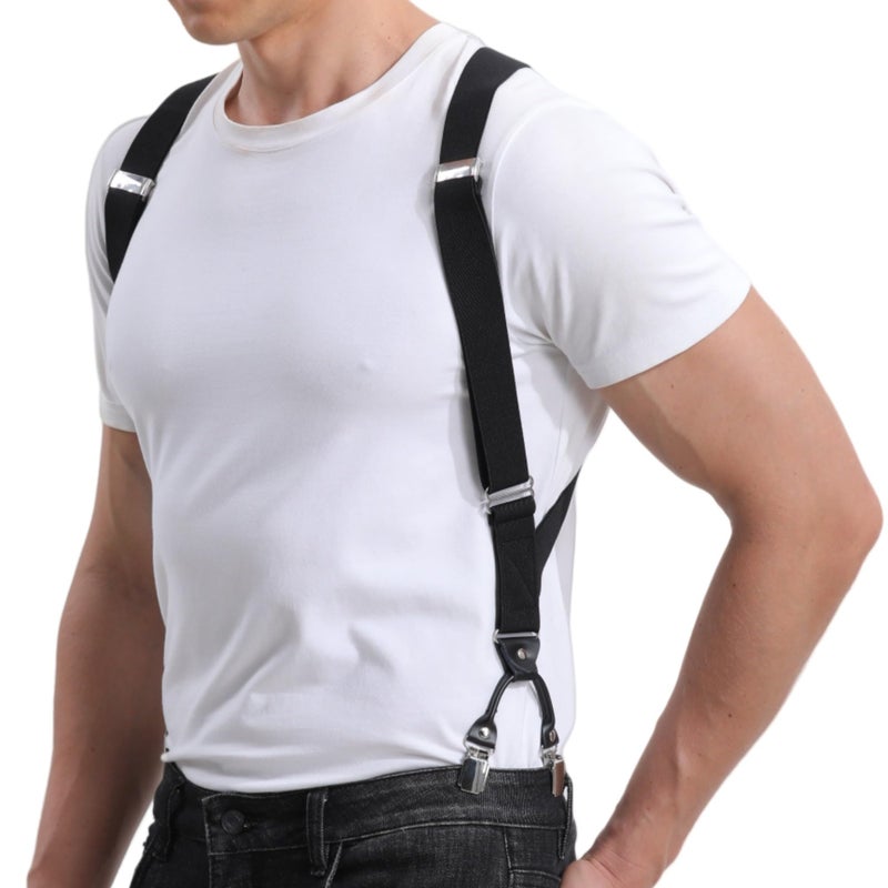 LazarsSpace Men's Side Clip Suspenders - Extra Long, Dual Clips, Perfect for Big & Tall 1.38 Inch Wide Strap- Secure Fit, Ultimate Comfort, and Belly Relief, Black - Image 1