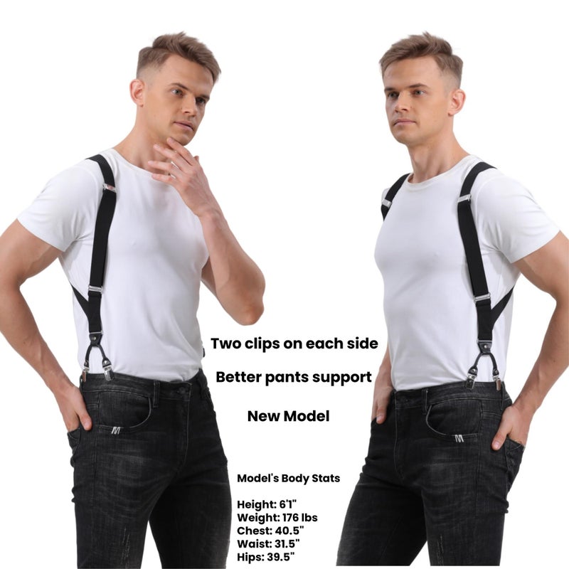 LazarsSpace Men's Side Clip Suspenders - Extra Long, Dual Clips, Perfect for Big & Tall 1.38 Inch Wide Strap- Secure Fit, Ultimate Comfort, and Belly Relief, Black - Image 5