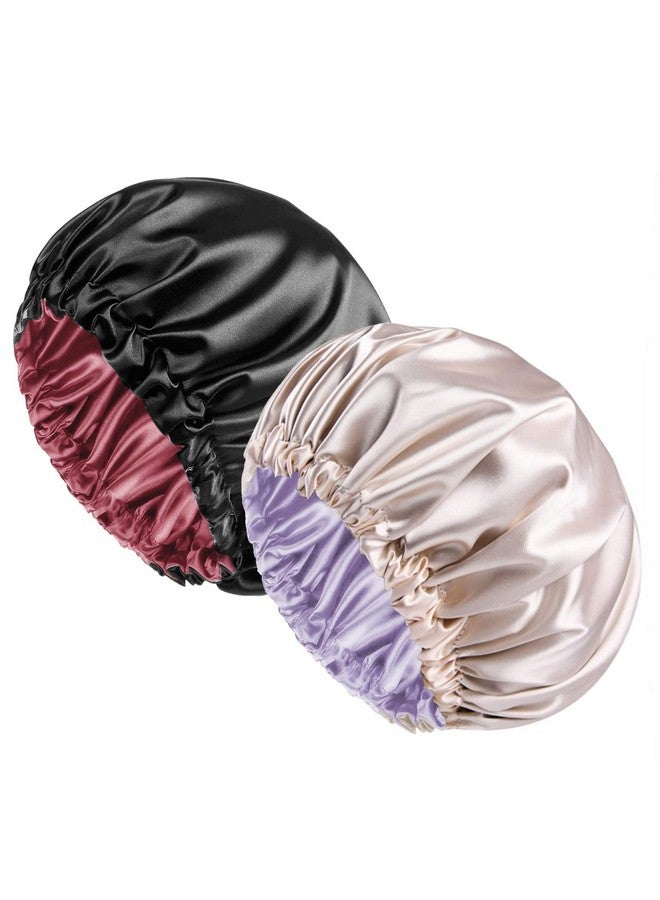 NIXTIL قبعة نوم ساتان نيكستيل 2-pack قابلة لإعادة الاستخدام - للشعر الطويل للنساء، طبقتين من ساتان حريري فاخر، (أرجواني/ذهبي/أسود/أحمر) - Image 1