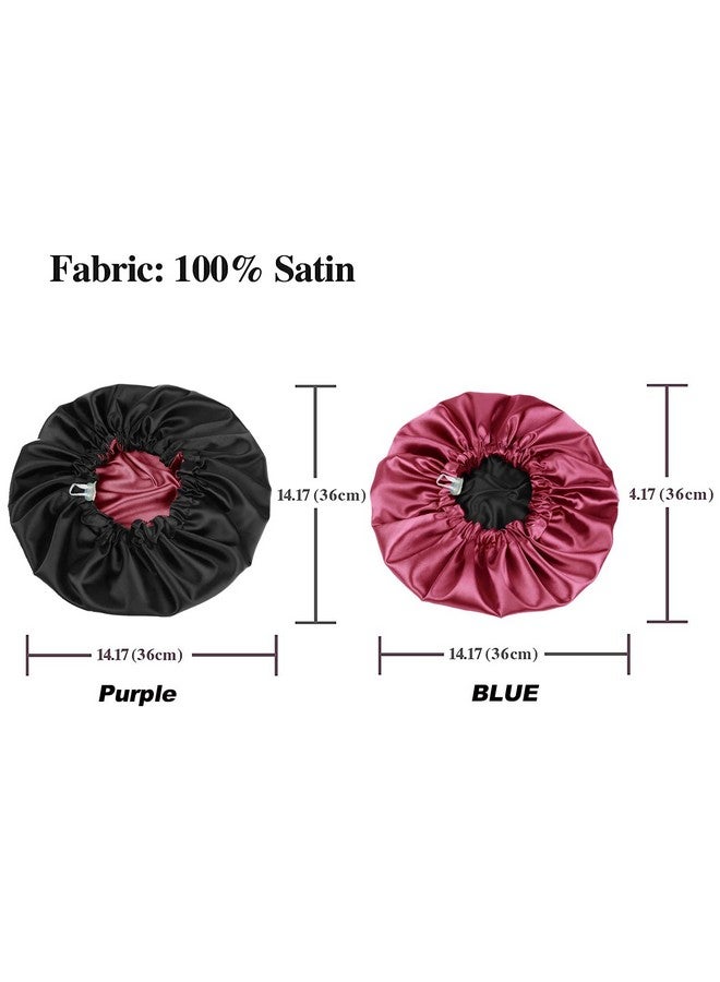 NIXTIL قبعة نوم ساتان نيكستيل 2-pack قابلة لإعادة الاستخدام - للشعر الطويل للنساء، طبقتين من ساتان حريري فاخر، (أرجواني/ذهبي/أسود/أحمر) - Image 3