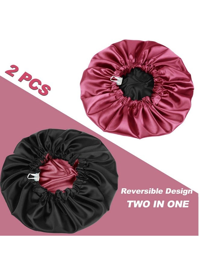 NIXTIL قبعة نوم ساتان نيكستيل 2-pack قابلة لإعادة الاستخدام - للشعر الطويل للنساء، طبقتين من ساتان حريري فاخر، (أرجواني/ذهبي/أسود/أحمر) - Image 2