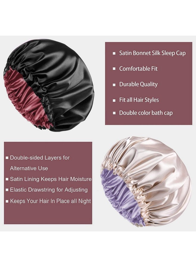 NIXTIL قبعة نوم ساتان نيكستيل 2-pack قابلة لإعادة الاستخدام - للشعر الطويل للنساء، طبقتين من ساتان حريري فاخر، (أرجواني/ذهبي/أسود/أحمر) - Image 4