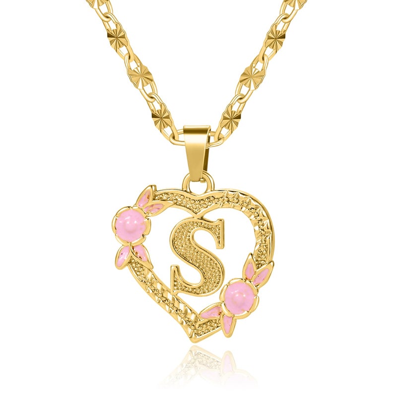Qitian Initial Heart Necklace for Women Heart Gold Letter S Name Alphabet Pendant Necklace for women Gift - Image 1