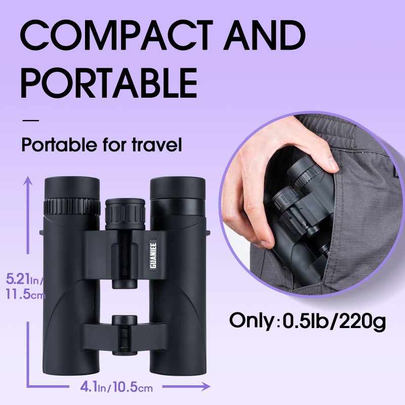 GUANIEE 10x25 Binoculars for Kids Mini Pocket Compact Binoculars Waterproof Small Binocular for Bird Watching Travel Stargazing Outdoor Sports Purple - Image 3