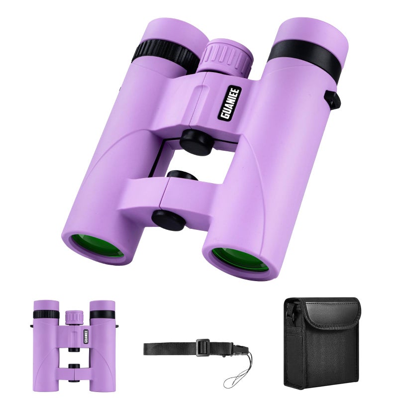 GUANIEE 10x25 Binoculars for Kids Mini Pocket Compact Binoculars Waterproof Small Binocular for Bird Watching Travel Stargazing Outdoor Sports Purple - Image 1