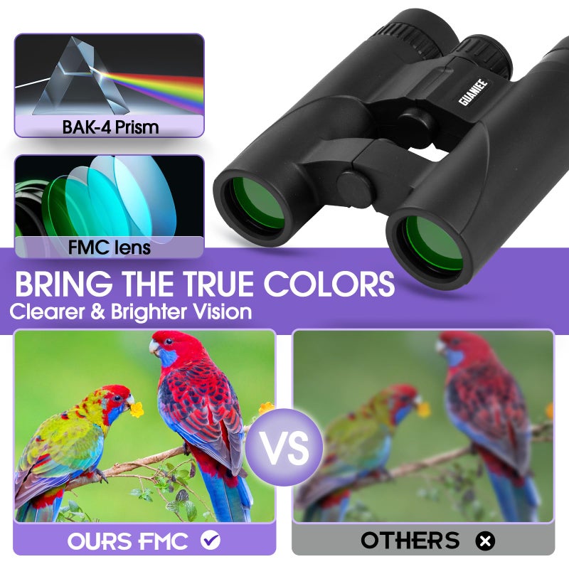 GUANIEE 10x25 Binoculars for Kids Mini Pocket Compact Binoculars Waterproof Small Binocular for Bird Watching Travel Stargazing Outdoor Sports Purple - Image 2