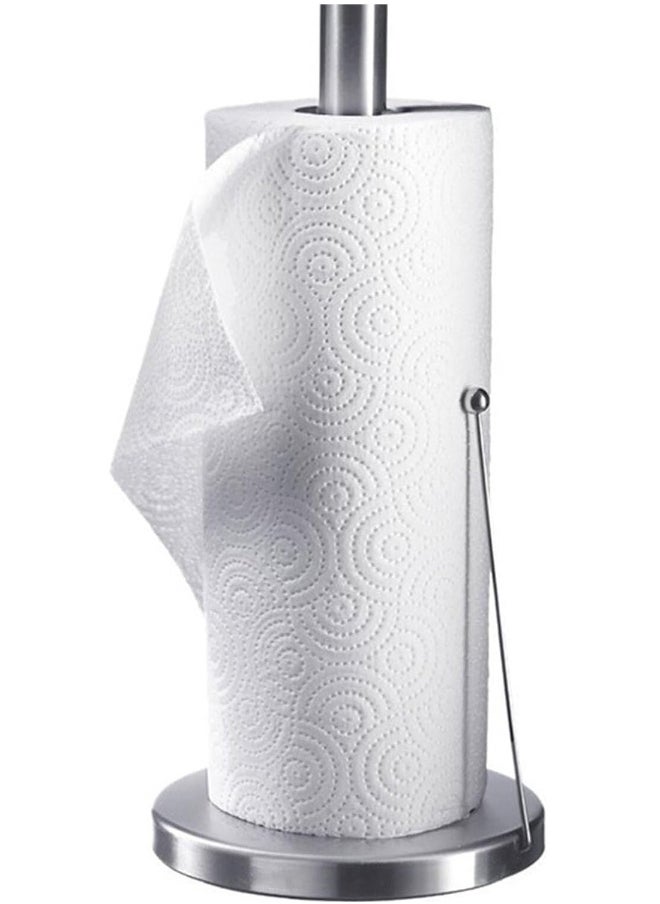 Generic - 2-set Stainless Steel Paper Towel Holder with Base Vertical Design, Standing Paper Towel Roll Holder for Kitchen Bathroom Roll Organizer, One-Handed Operation Countertop Roll Dispenser - Image 1