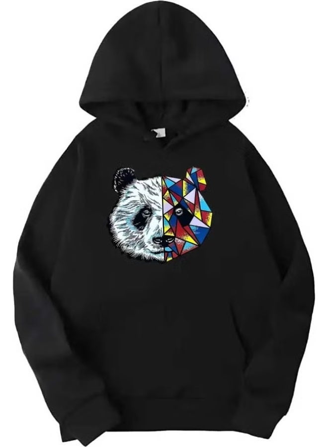 Medinenur Black Panda Printed Hooded Sweatshirt - Image 1