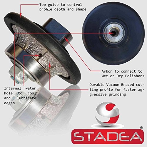 STADEA diamond profile wheel 3/8 inch radius - Demi Half Bullnose B10 Router Bit For Marble Stone Granite Edges By STADEA - Image 2