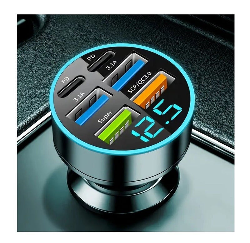 Super Fast Car Charger Adaptor, 100W with Multiple ports, USB Ports or C Ports & Voltage Display Car lighter Plug, Compatible with all smartphones and devices - Image 4