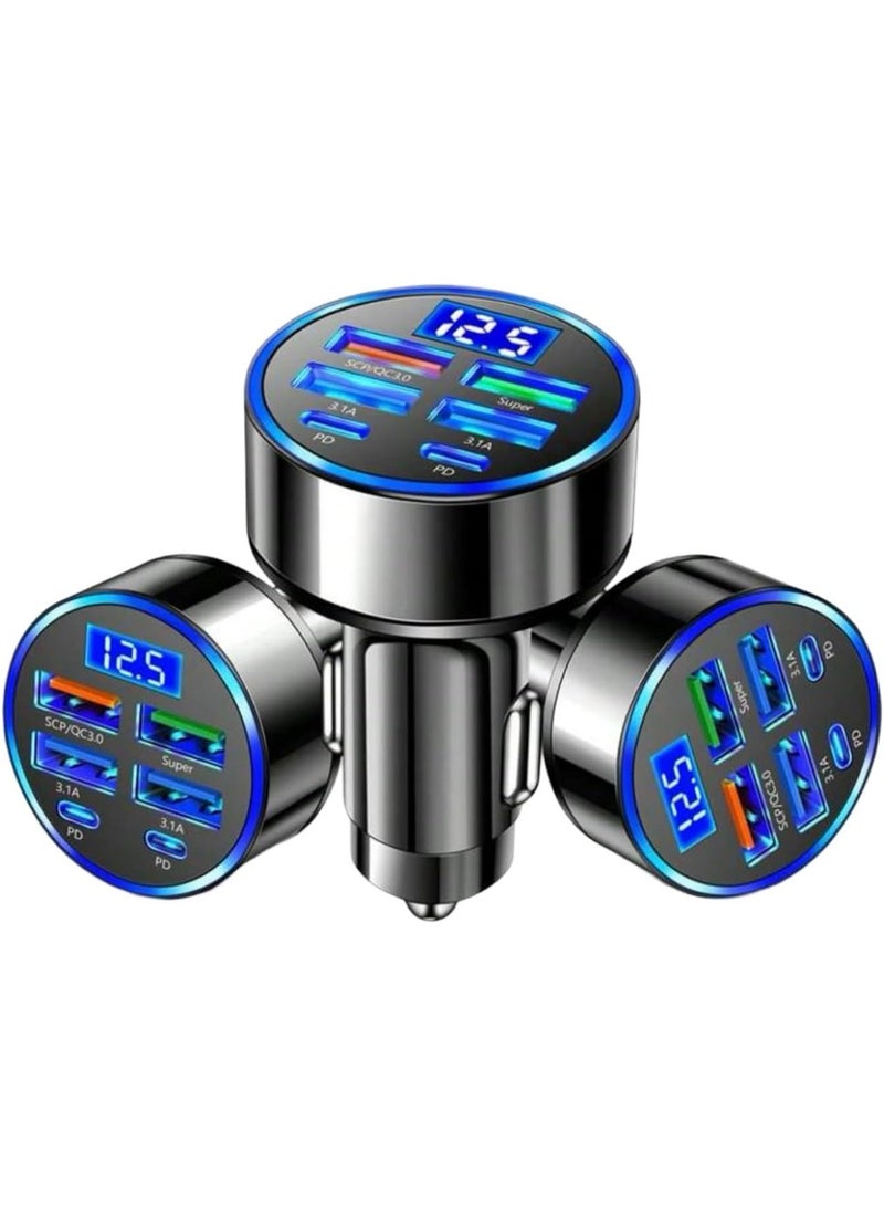 Super Fast Car Charger Adaptor, 100W with Multiple ports, USB Ports or C Ports & Voltage Display Car lighter Plug, Compatible with all smartphones and devices - Image 1
