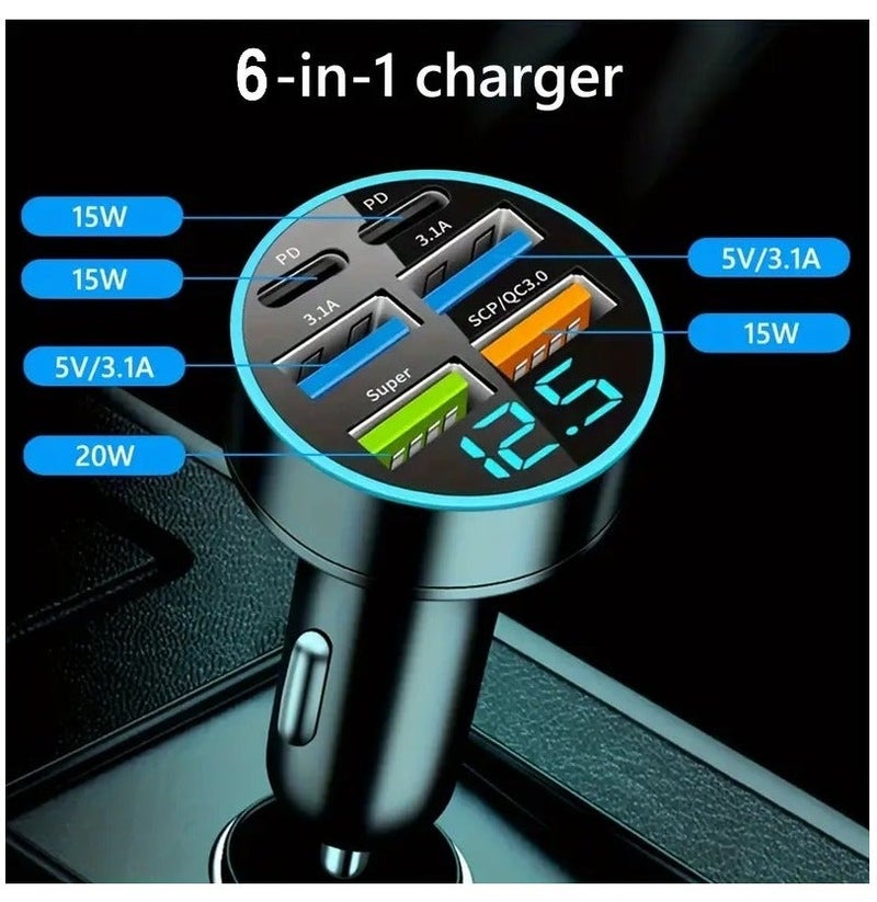 Super Fast Car Charger Adaptor, 100W with Multiple ports, USB Ports or C Ports & Voltage Display Car lighter Plug, Compatible with all smartphones and devices - Image 3