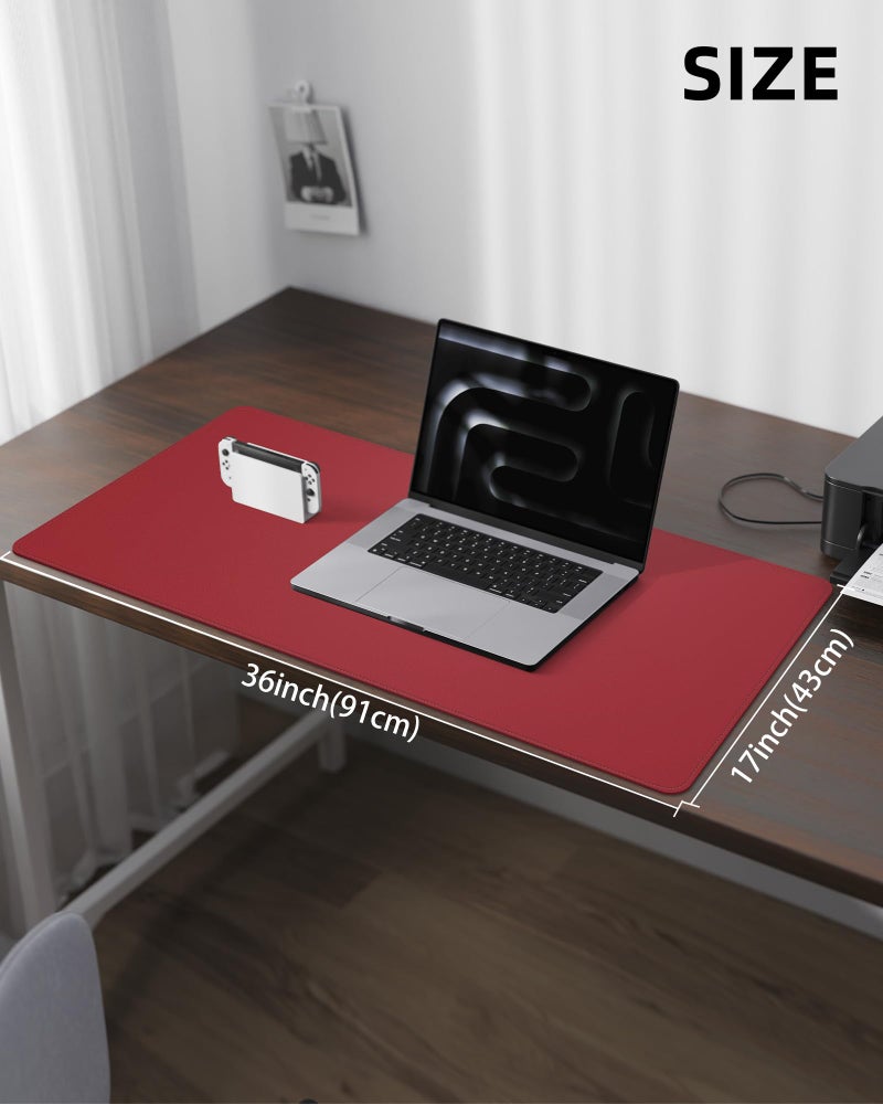 AFIING PU Leather Desk Pad Protector - 36"x17" Large Non-Slip Desk Mat, Waterproof Office Desk Blotter for Keyboard & Mouse, Premium Workstation Cover for Home & Office (Red) - Image 5