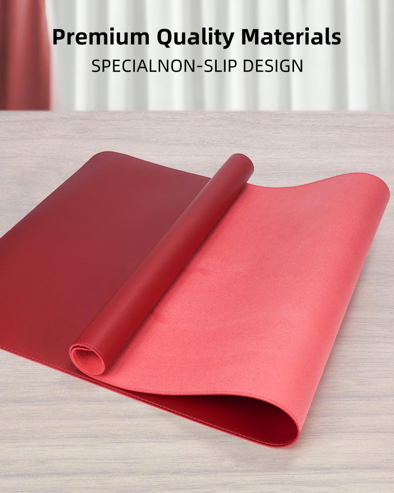 AFIING PU Leather Desk Pad Protector - 36"x17" Large Non-Slip Desk Mat, Waterproof Office Desk Blotter for Keyboard & Mouse, Premium Workstation Cover for Home & Office (Red) - Image 2