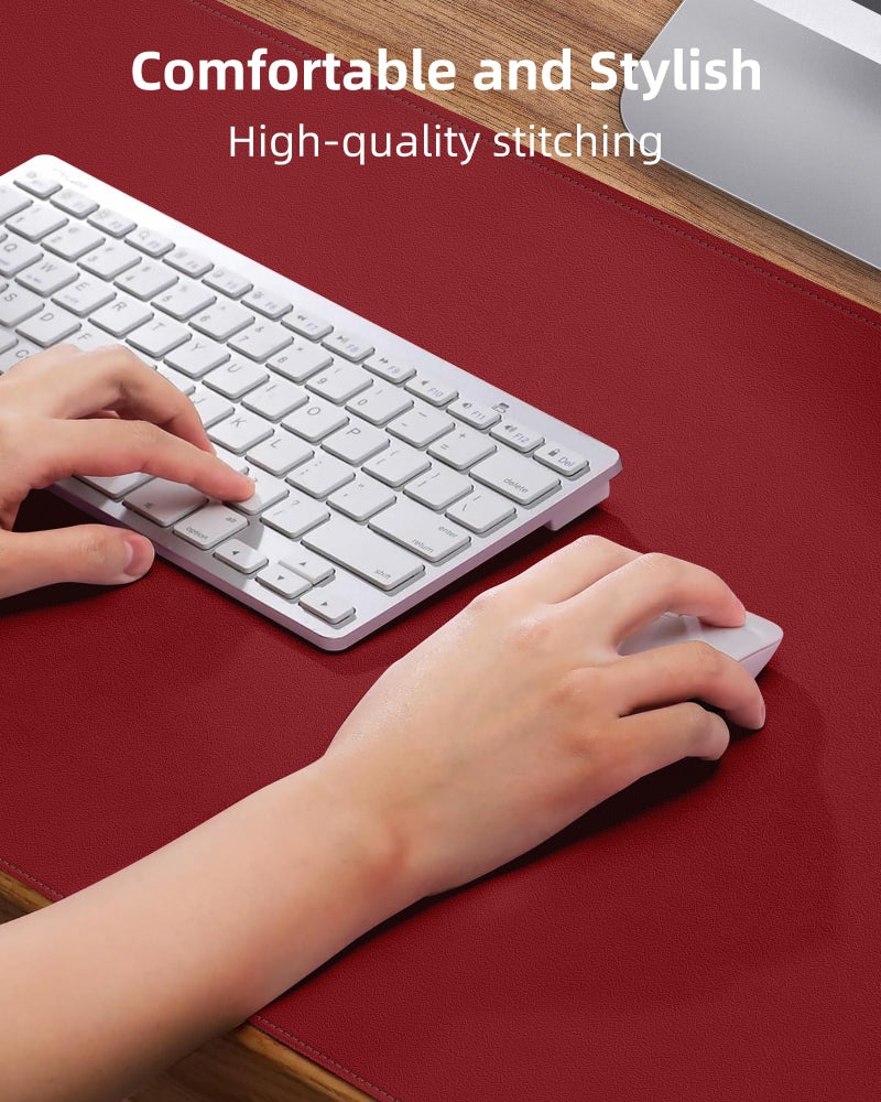 AFIING PU Leather Desk Pad Protector - 36"x17" Large Non-Slip Desk Mat, Waterproof Office Desk Blotter for Keyboard & Mouse, Premium Workstation Cover for Home & Office (Red) - Image 3