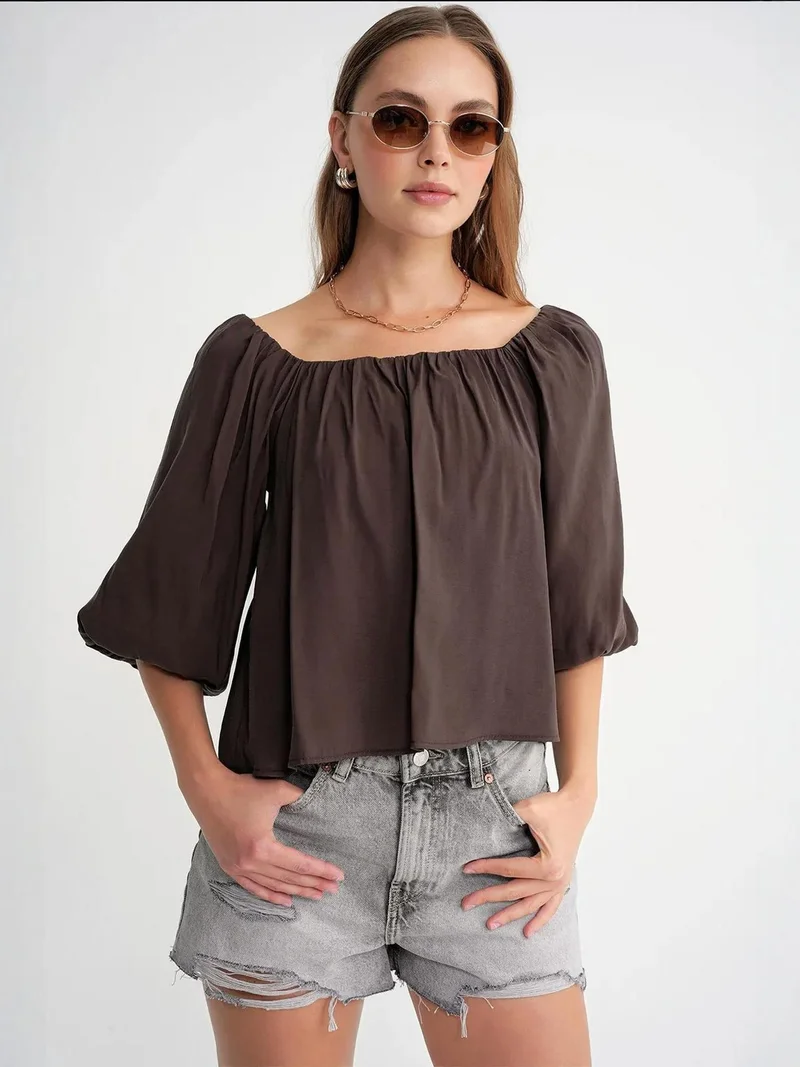 MixRay Mixray Modal Blended Blouse with Madonna Collar and Ruffle Detail