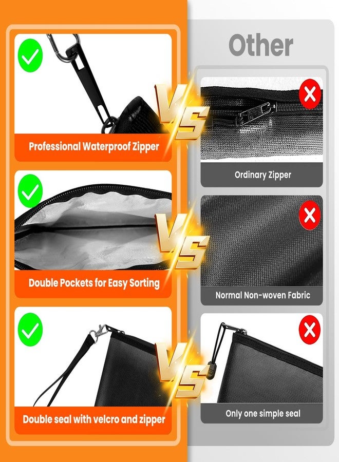 Quctak 6400°F Fireproof Money Bag 2pcs, Fireproof Document Bags, Fireproof Bag, Money Bag, Bank Cash Bag with Zipper & Strap, Suitable for A5 Documents, Bank Inventory, Passport (Black) - Image 3