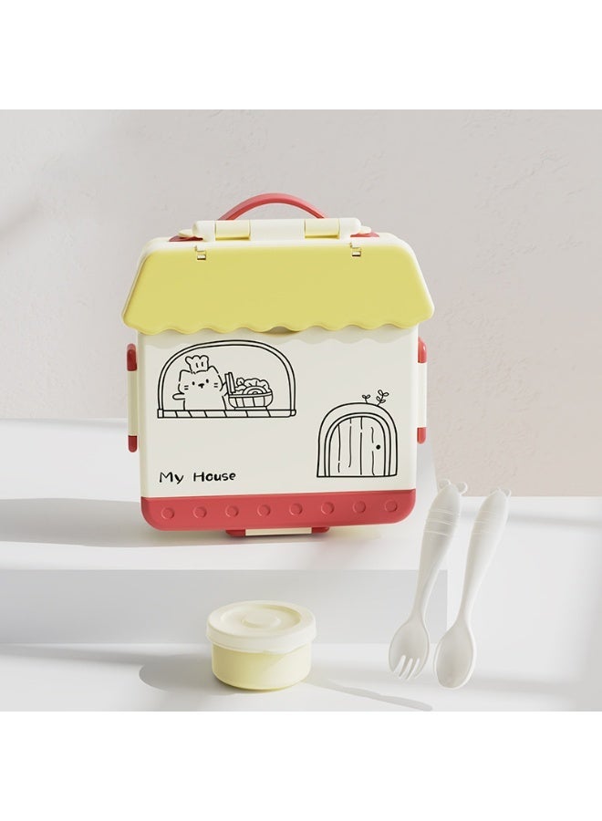 حقيبة وجبات الغد مع مقصورات لأولاد مع شوكة وعيد مُعاد استخدامها، وعاء غذائي مقاوم للتسرب لوجبات أثناء التنقل، آمن في الميكروويف - Image 1