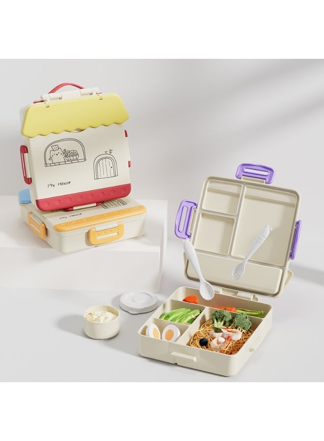 حقيبة وجبات الغد مع مقصورات لأولاد مع شوكة وعيد مُعاد استخدامها، وعاء غذائي مقاوم للتسرب لوجبات أثناء التنقل، آمن في الميكروويف - Image 2