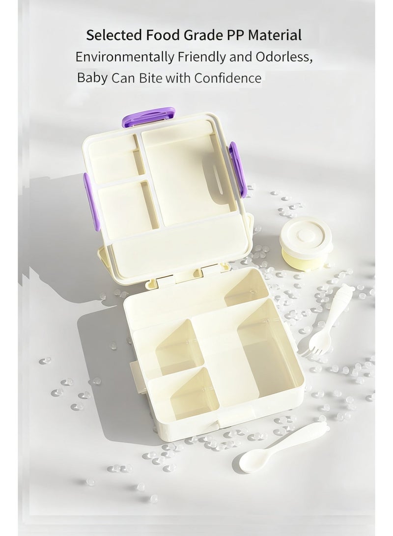 حقيبة وجبات الغد مع مقصورات لأولاد مع شوكة وعيد مُعاد استخدامها، وعاء غذائي مقاوم للتسرب لوجبات أثناء التنقل، آمن في الميكروويف - Image 3