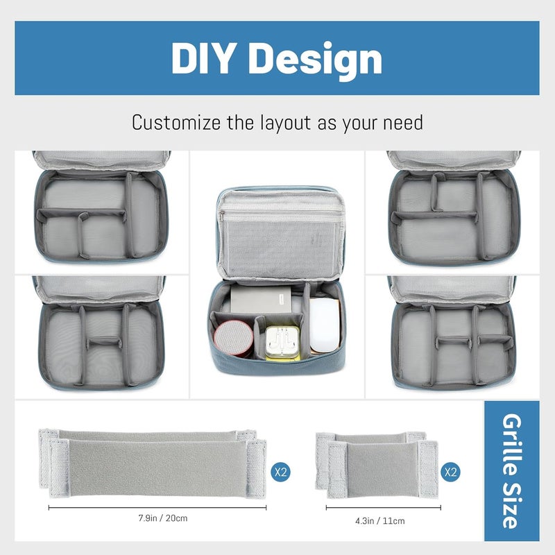 Lanola Electronic Accessories Case,Electronics Travel Organizer, Portable Double Layer Cable Storage Bag for Cord, Charger, Flash Drive, Phone, SD Card,Flash Drive,Adapter - Light Blue - Image 4