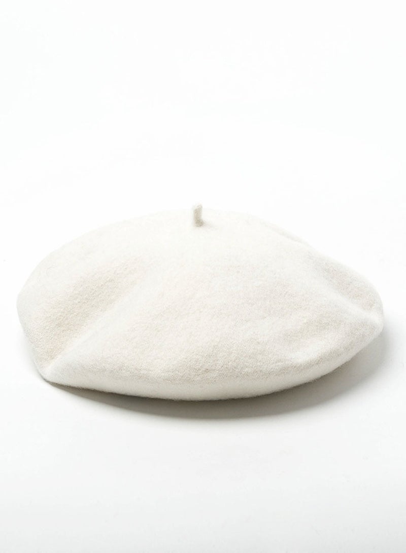 Women Wool Beret Hat French Style Artist Beanie Cap Vintage Lady Cap (White) - Image 2
