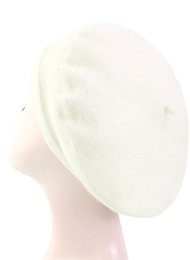 Women Wool Beret Hat French Style Artist Beanie Cap Vintage Lady Cap (White) - Image 3