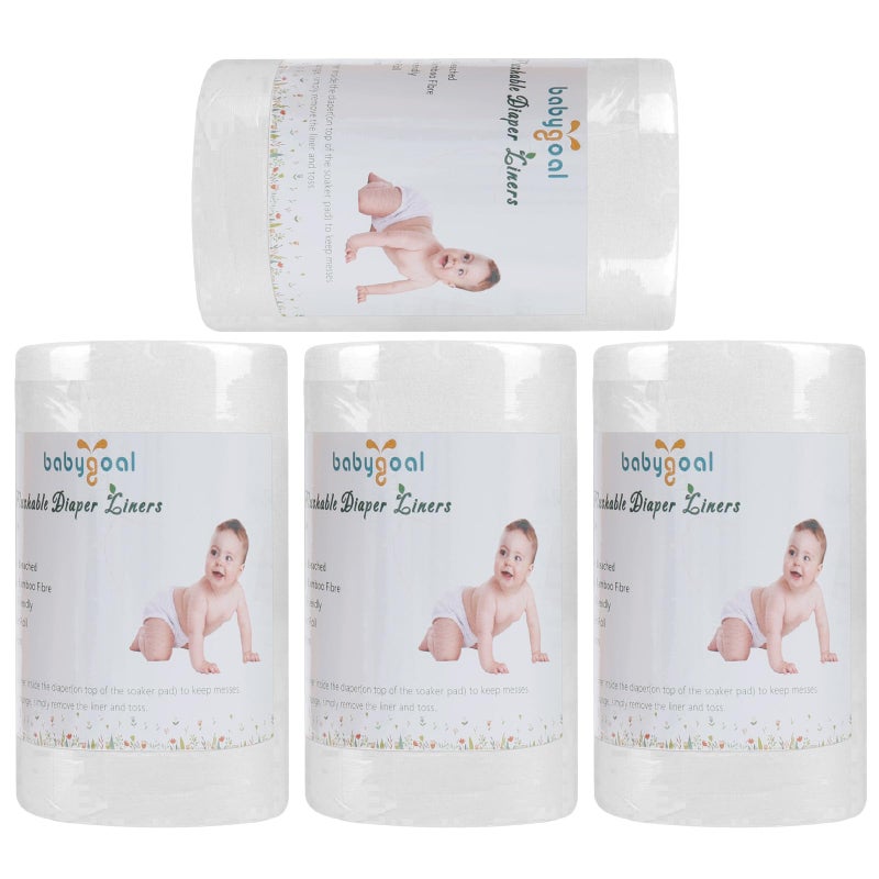 Babygoal Baby Cloth Diaper Liners 4 Pack, Rayon from Bamboo Liners for Cloth Diaper Nappy (400 Sheets) 4BBT01 - Image 1