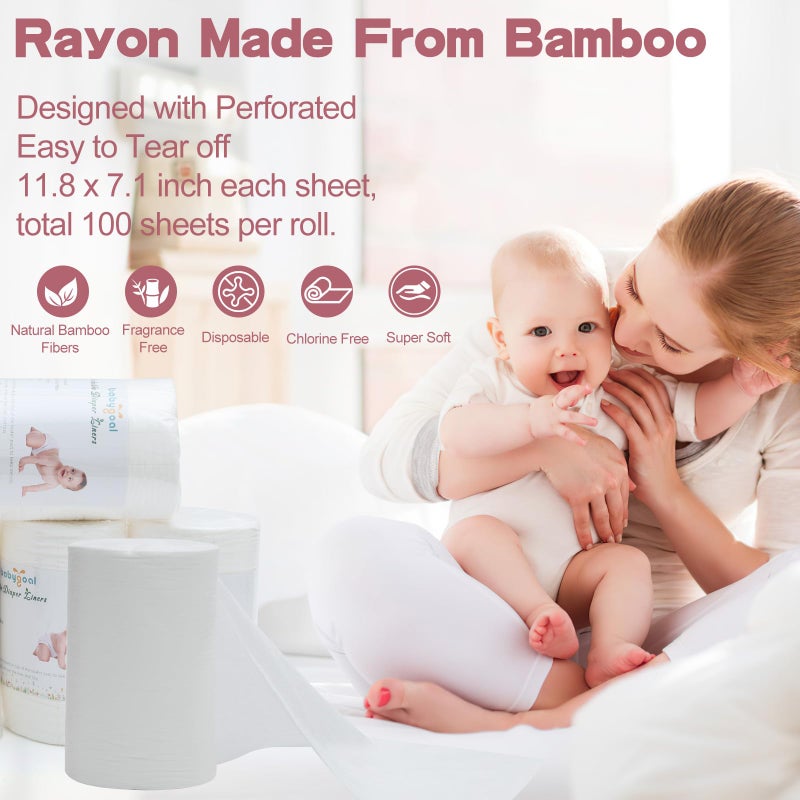 Babygoal Baby Cloth Diaper Liners 4 Pack, Rayon from Bamboo Liners for Cloth Diaper Nappy (400 Sheets) 4BBT01 - Image 2