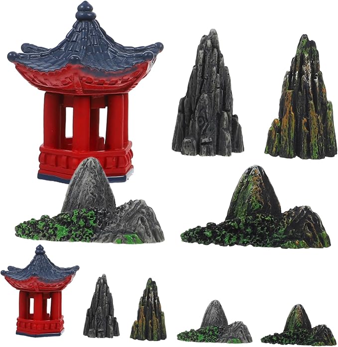 Micro Landscape Mountain Pavilion Ornament Set For Bonsai And Miniature Garden Decor - Image 1