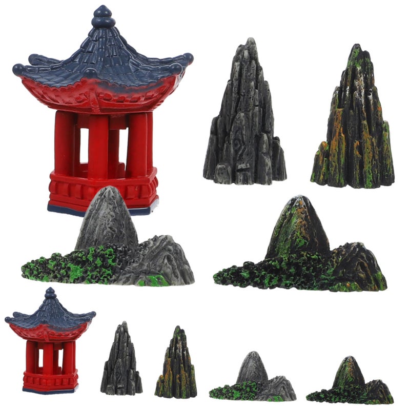 Micro Landscape Mountain Pavilion Ornament Set For Bonsai And Miniature Garden Decor - Image 2