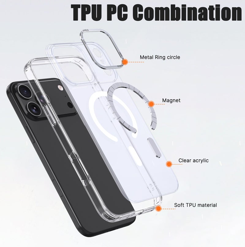 for iPhone 17 Pro Max Case Compatible with MagSafe,Magnetic Phone Case for iPhone 17 Pro Max,Skin-Friendly Hybrid TPU Hard Back Matte Cover,N52 Built-in Magnets,Metal Camera Frame Shockproof Case Clear - Image 5