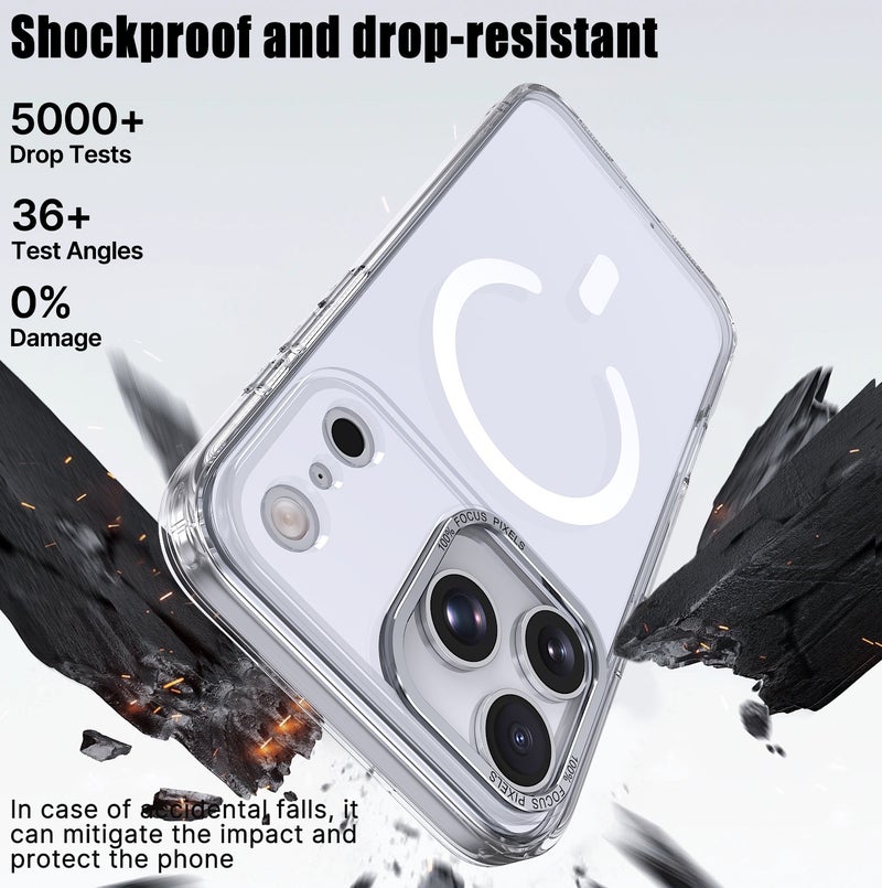 for iPhone 17 Pro Max Case Compatible with MagSafe,Magnetic Phone Case for iPhone 17 Pro Max,Skin-Friendly Hybrid TPU Hard Back Matte Cover,N52 Built-in Magnets,Metal Camera Frame Shockproof Case Clear - Image 3