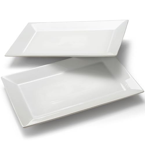 Meideal 18" x 12" Large Serving Platters Set of 2, Porcelain Heavy-Duty Large Serving Trays, White Rectangular Plates for Turkey, Food, Fruit, Party, Wedding, Christmas, Chip and Scratch Resistant - Image 1