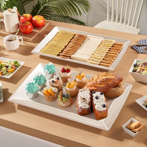 Meideal 18" x 12" Large Serving Platters Set of 2, Porcelain Heavy-Duty Large Serving Trays, White Rectangular Plates for Turkey, Food, Fruit, Party, Wedding, Christmas, Chip and Scratch Resistant - Image 4