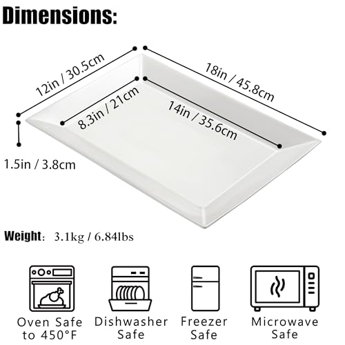 Meideal 18" x 12" Large Serving Platters Set of 2, Porcelain Heavy-Duty Large Serving Trays, White Rectangular Plates for Turkey, Food, Fruit, Party, Wedding, Christmas, Chip and Scratch Resistant - Image 2