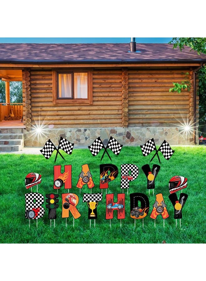 Memorywuu 18 Pcs Race Car Happy Birthday Yard Signs with Stakes, 16 Inches Birthday Party Decorations for Boys Girls, Colorful Outdoor Lawn Signs Decorations for Birthday Party - Image 4