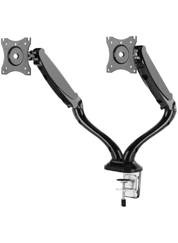 Full Motion Dual Desk Mount (clamp & grommet) for two 10-27" Monitor Screens, Height Adjustable (gas spring) - Image 1