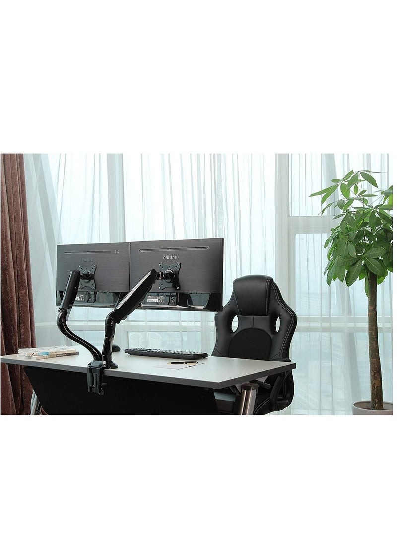 Full Motion Dual Desk Mount (clamp & grommet) for two 10-27" Monitor Screens, Height Adjustable (gas spring) - Image 5