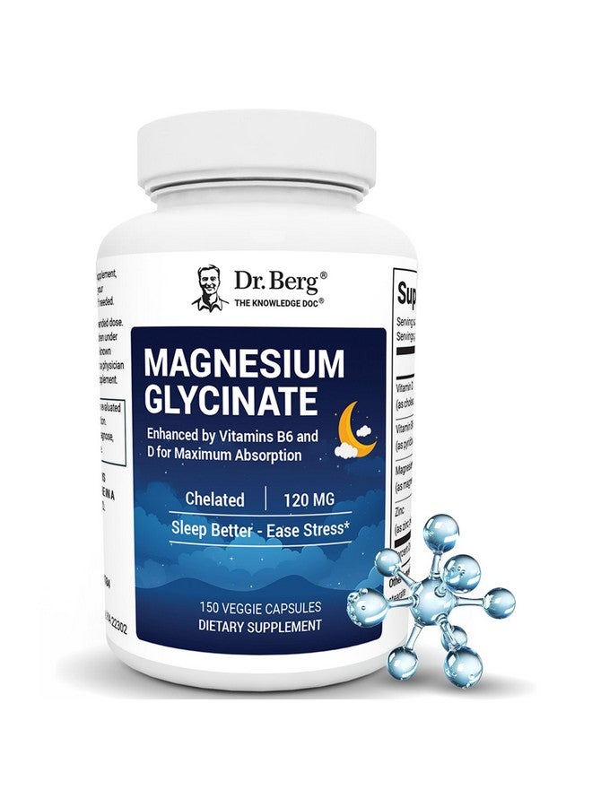 Dr. Berg Nutritionals Dr. Berg Magnesium Glycinate with Vitamin D, B6 & Zinc for Stress Relief, Calm, Relaxation, & Good Sleep* - 120 mg Per Magnesium Supplement Capsule - Chelated Magnesium Glycinate - 150 Caps - Image 1
