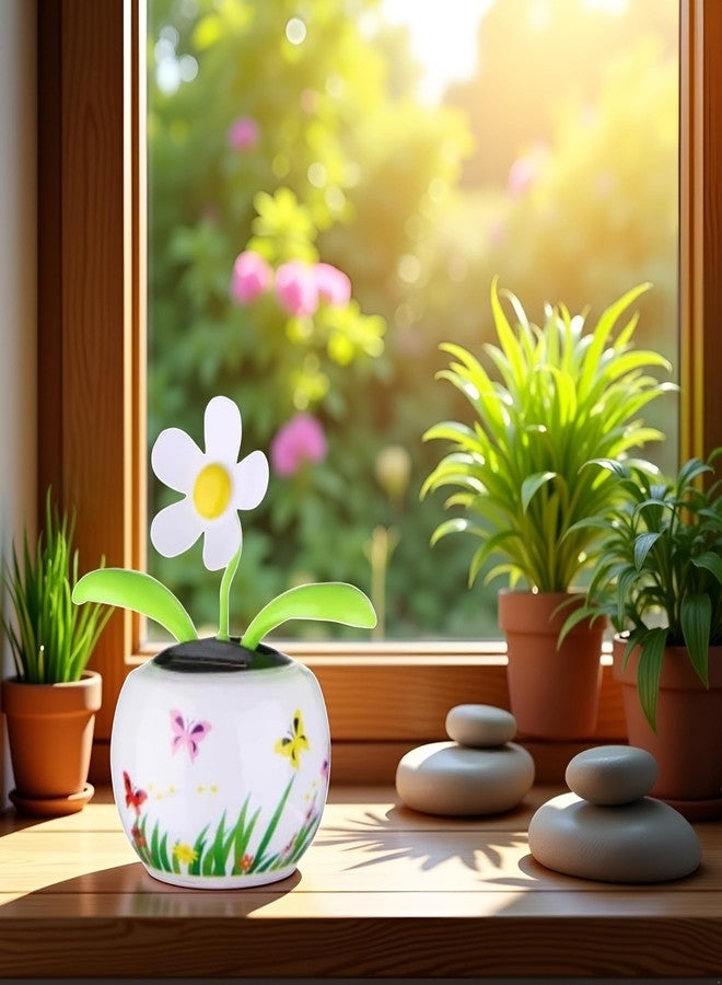 SquarezhenBo White Solar Powered Dancing White Flower in Colorful Shape Flip Flap,Animated Bobblehead Dancer Office Desk Car Decoration for Car,Window Sun Catcher Car Dashboard Decor Solar Power Kits - Image 3