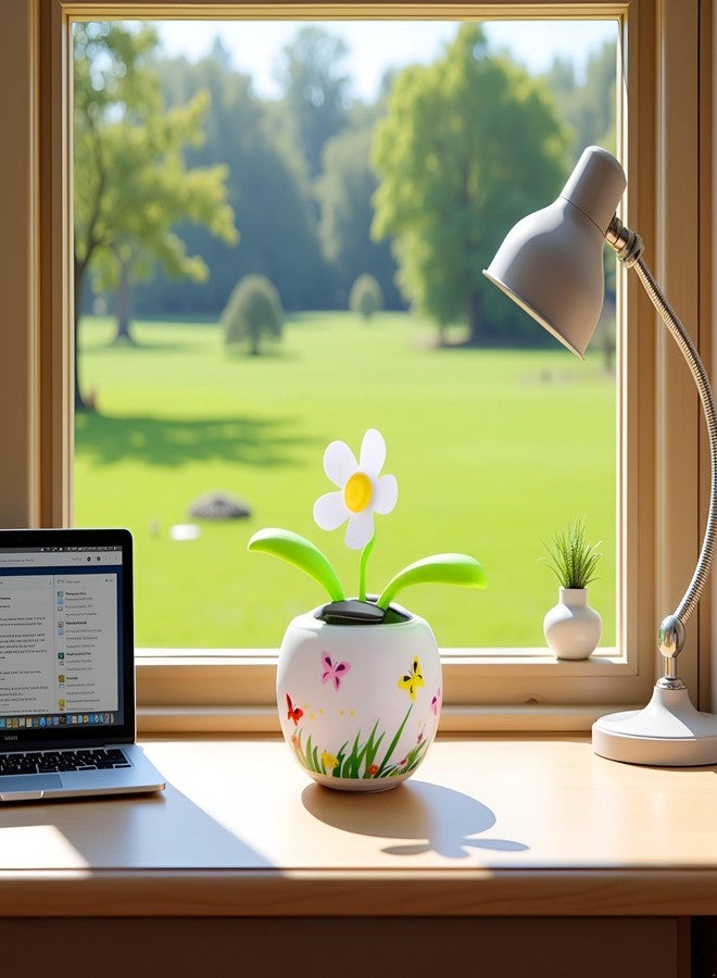 SquarezhenBo White Solar Powered Dancing White Flower in Colorful Shape Flip Flap,Animated Bobblehead Dancer Office Desk Car Decoration for Car,Window Sun Catcher Car Dashboard Decor Solar Power Kits - Image 5